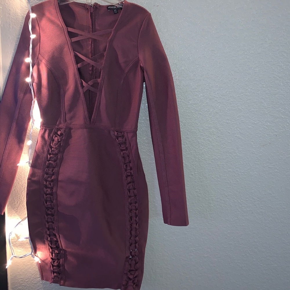 Fitted Plum Long Sleeve Dress